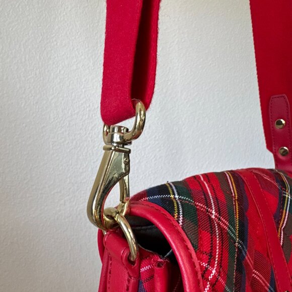Talbots Red Tartan Plaid Wool Crossbody Bag Leather Flap Holiday Classic - Picture 10 of 15